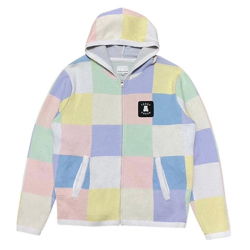 Teddy Fresh Pastel Patch Colorblock Zip Jacket Hoodie Unisex Cotton